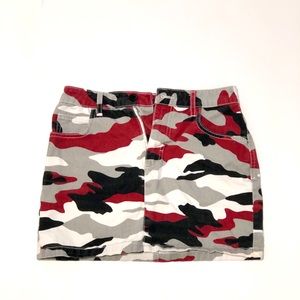 Red camo print jean skirt